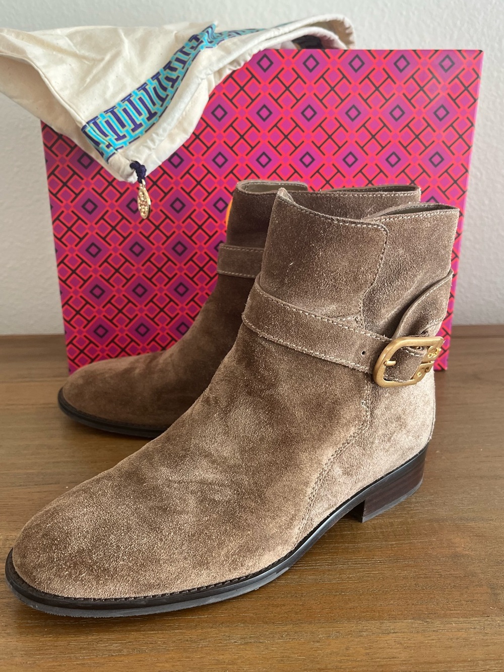 Tory Burch Brooke Ankle Bootie Suede River Rock Sz: 7